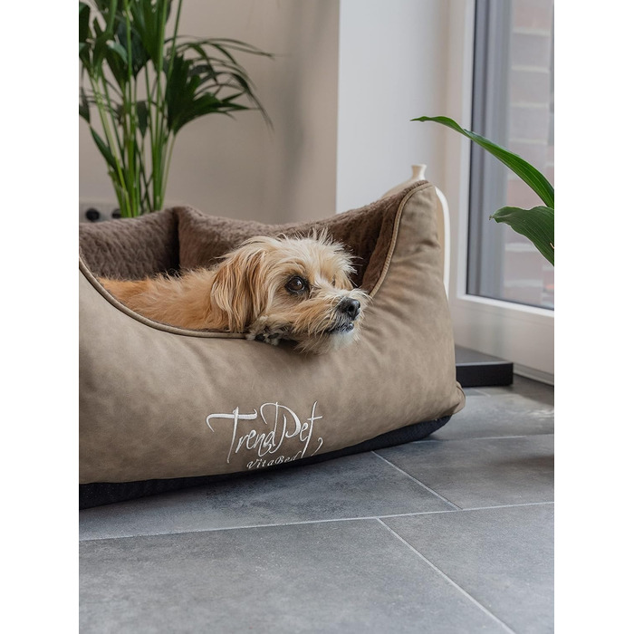 TrendPet VitaBed Style - Ортопедичне ліжко для собак, штучна шкіра зовні, м'яке всередині (80x70 см, Коричневе)