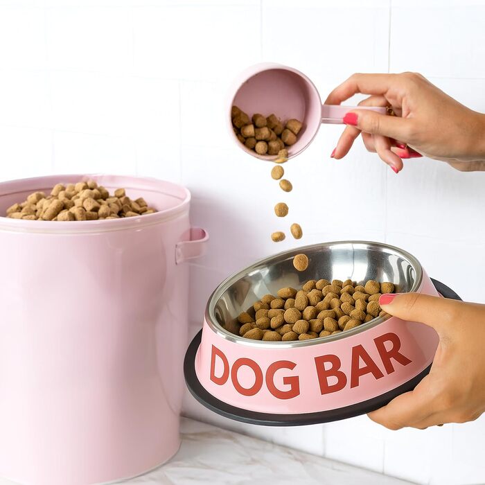 Подвійний набір мисок для собак Fisura Dog Bar з нержавіючої сталі, 500 мл + 1000 мл, рожевий та червоний, антиковзні