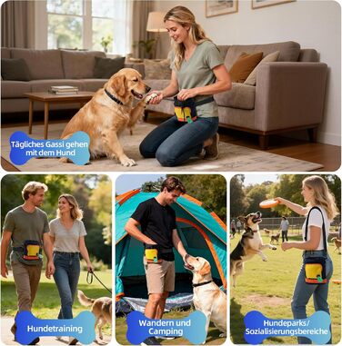 Сумка для ласощів для собак – сумка для дресирування собак з блискавкою, регульованим реміннем/лямкою. Ідеально підходить для корму для собак, телефону, ключів, пакетів для збору відходів та іграшок (Жовтий). Жовтий та Темно-синій