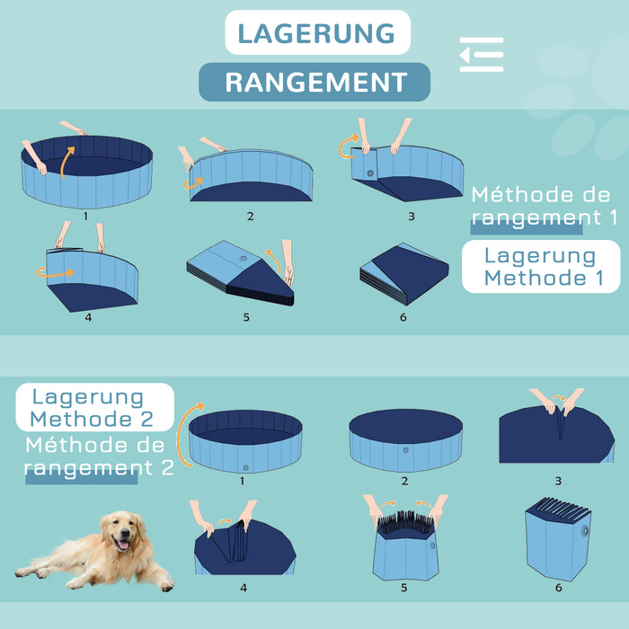 PawHut Dog Pool Великий дитячий басейн для собак Ø120xH30 см з ПВХ Wood Blue, ідеальний басейн для охолодження влітку
