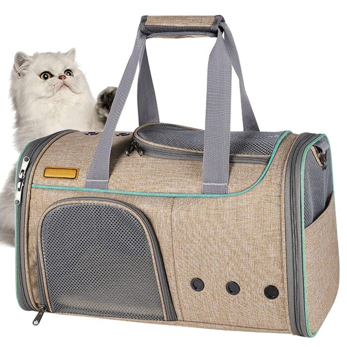 Транспортна сумка для собак та котів Ruyiczb, дихаюча, складана, з підкладкою та ременем, бежева