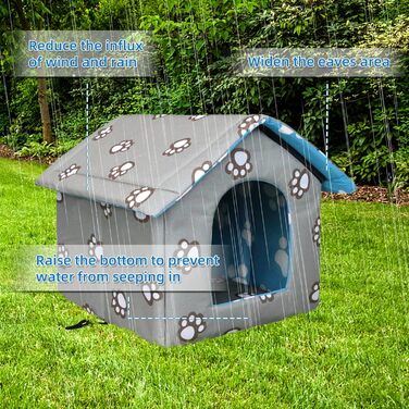 Кіт-будинок Vinnypet для вулиці: зимостійкий, водонепроникний, теплий, знімний килимок. 40x38x35 см (S:35x33x30 см, сіро-зелений)