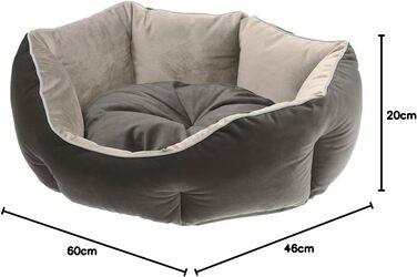 Крісло-лежанка для собак та котів Ferplast QUEEN 60 з подушкою, сіре, 60 x 46 x 20 см, м'який велюр, миється