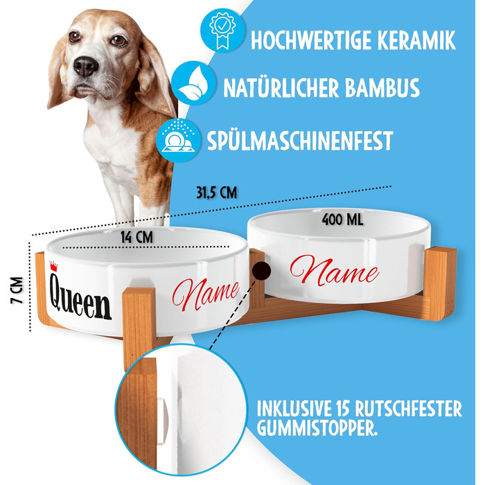 Персоналізована миска для собак OWLBOOK з іменем: керамічна миска з бамбуковим підставкою, 300 мл