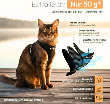 Шлейка для котів Beroni Katzengeschirr з повідцем, анти-втеча, регульована, для великих та малих котів, для балкону та саду, сіра (S)