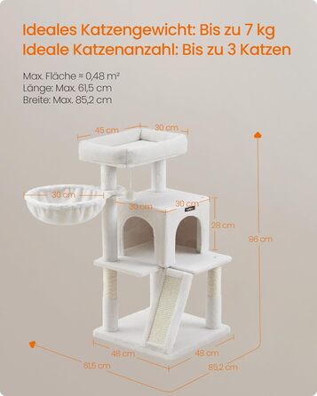 Дерево для котів Feandrea 96 см з платформою, будиночком, гамаком та сходами, PCT51W (кремовий)