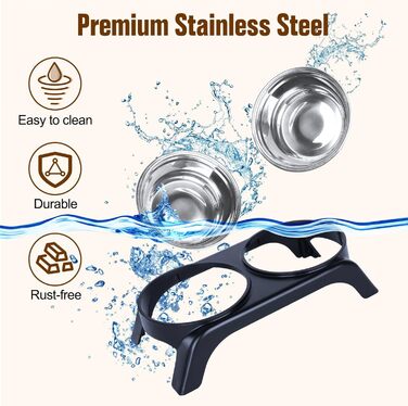 Підвищені миски для котів Befoco, проти блювоти, набір з 2 мисок з нержавіючої сталі, запобігає болю в шиї, миски для котів з ABS-підставкою, протиковзкі, для котів, сірий колір