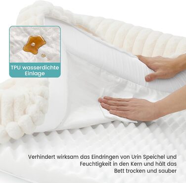 Ортопедичне ліжко для собак з штучного хутра, 90x68x15 см, знімний чохол, водонепроникне, антиковзаюче, кремове