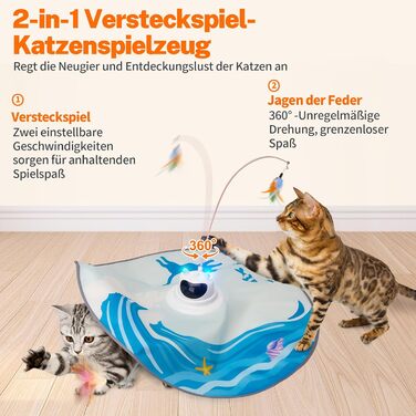 Інтерактивна іграшка для котів Toozey з 3 знімними пір'ями, електрична іграшка з автоматичною подачею пір'я та USB-зарядкою, іграшка для самостійних ігор для котів будь-якого віку, блакитна