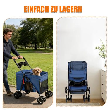 Візок для собак Homewell, візок-качалка для котів/маленьких собак, візок-качалка для дітей, візок-качалка для домашніх тварин з 2 вікнами на блискавці, тримач для напоїв, до 20 кг (Блакитний)