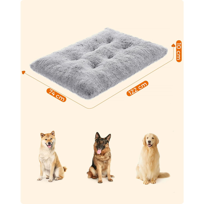 Ліжко для собак Feandrea з м'яким лежаком, плюшевий килимок, 122 x 74 см, Ombré-Сірий, PGW204G01 L 122 x B 74 x H 10 см