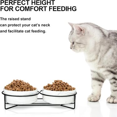 Набір мисок для собак та котів Fanquare з кераміки, сірий мармур, чорний металевий каркас, 400 мл