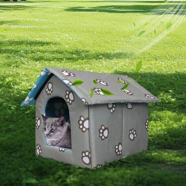 Кіт-будинок Vinnypet для вулиці: зимостійкий, водонепроникний, теплий, знімний килимок. 40x38x35 см (S:35x33x30 см, сіро-зелений)