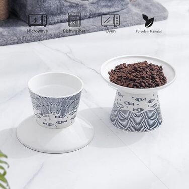 Набори мисок для котів OMAYKEY, 2 шт., кераміка, широкі, підняті, для корму та води, блакитні