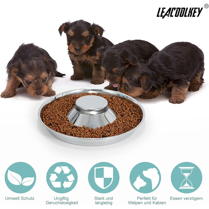 Набір з 2 мисок для собак з нержавіючої сталі LEACOOLKEY - миски для корму та води, для повільного годування, для маленьких собак, котів, тварин, сріблясті