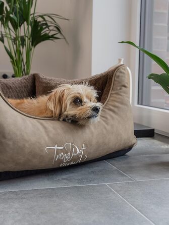 TrendPet VitaBed Style - Ортопедичне ліжко для собак, штучна шкіра зовні, м'яке всередині (80x70 см, Коричневе)