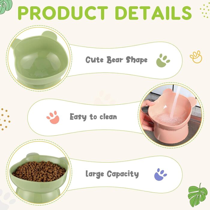 Набір мисок для котів Suclain з підняттям, форма ведмедика, анти-блювотні, для котів та маленьких собак, 12 шт.