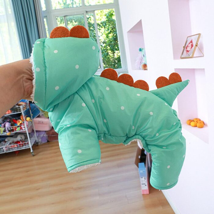 Зелений теплий костюм-перевдягання для собак у вигляді динозавра, XS