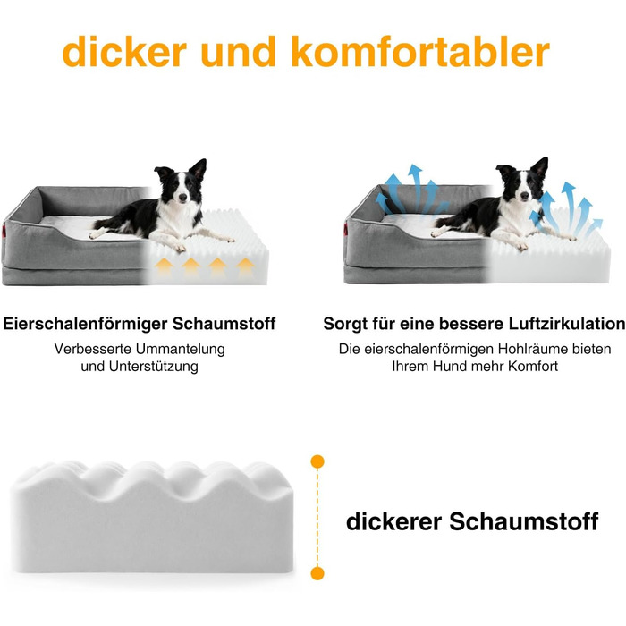 Ортопедичне собаче ліжко Zedelmaier для середніх та великих собак, 90x68x25 см, стійке до подряпин, з товстим матрацом, зручне, знімний чохол, темно-сірий колір