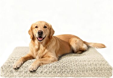 М'яке ортопедичне ліжко для собак Homaxy, великих порід, 105x68x10 см, бежеве, з антиковзким покриттям, миється