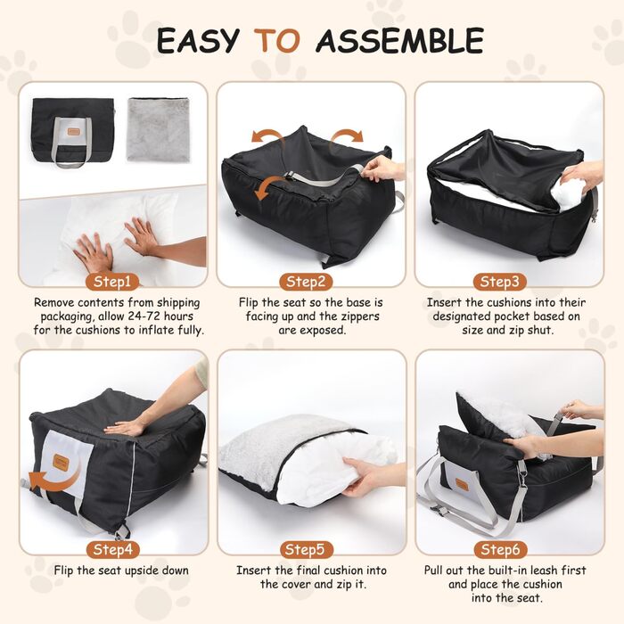 Автокрісло для собак Nobleza: зручне та миється, з кишеньками та двостороннім матрацом, L58x56x33 см, Oxford, на всі сезони