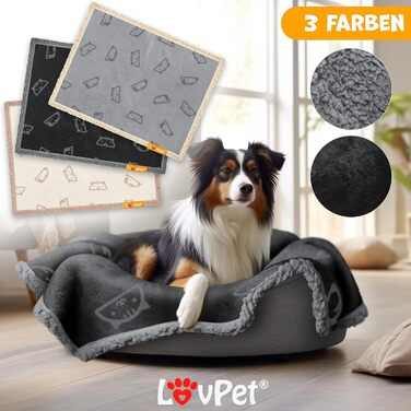 Lovpet® водонепроникна флісова ковдра для собак і котів XL, 152x127 см, з 3 жувальними кістками, двосторонній захист меблів, машинне прання, чорна