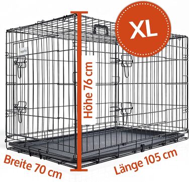 Складана переносна собача будка ZooPrinz з міцної сталі – клітка для собак з 2 дверцятами, піддон, ручка для транспортування, 4 розміри (107 x 70 x 77,5 см)
