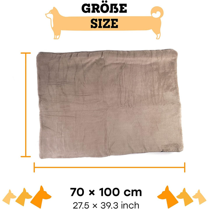М'яка підстилка для собак, 100x70 см - водонепроникна, миється, нековзна, коричнева