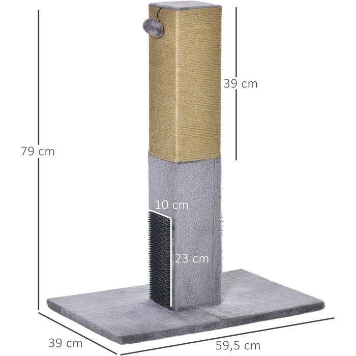 Кігтеточка PawHut для котів середнього розміру, сіра, 79 см: кігтештамб, мотузка, іграшки