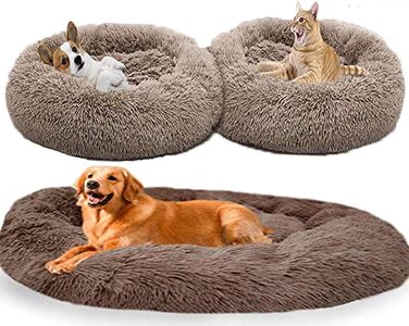 Ліжко для собак HANHAN у вигляді пончика, велике (XXL), ортопедичне, м'яке, заспокійливе, коричневе. Ліжко-лежанка для собак, гніздо, перина, лежанка-перина, для дому, миття