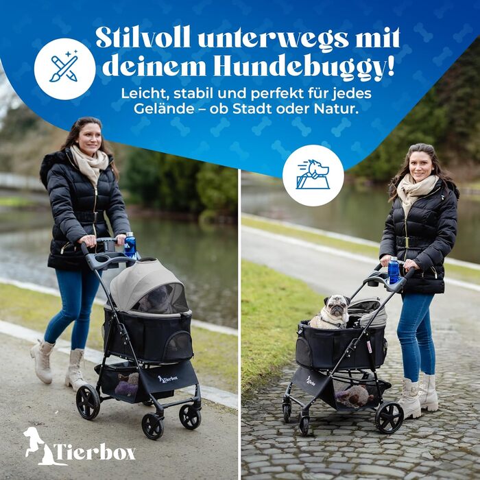 Візок для собак Tierbox до 10 кг, для маленьких собак та котів, сірий, складний, QuickFold