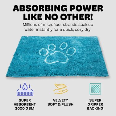 Килимок для собак Dog Gone Smart Dirty Dog – швидковисихаючий, з антиковзким покриттям, для чистого підлого, супер поглинаючий, придатний для прання, 41 x 58 см, колір аква