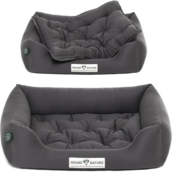 Ортопедичне екологічне ліжко для собак HOUND & NATURE Zürich S, сіре, 75x60 см, для малих порід, м'яке, двостороннє, флісове, знімний чохол, що переться
