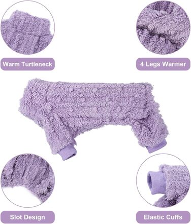 Піжама для собак маленьких порід: теплий флісовий комплект для дівчаток та хлопчиків, теплий зимовий костюм для чихуахуа, йоркширського тер'єра (фіолетовий, розмір Small)