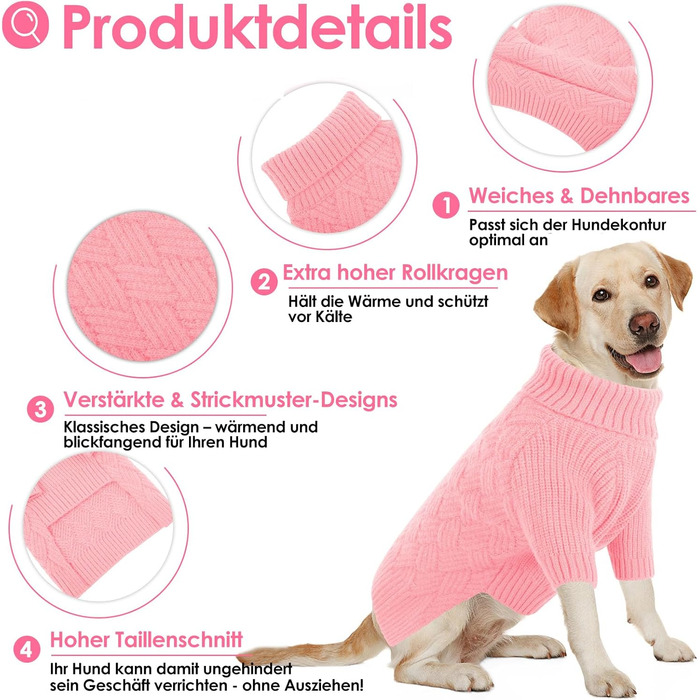 Пуловер для собак AOFITEE, теплий зимовий пуловер з коміром-гетром, для маленьких собак, чихуахуа, французького бульдога (XL, Рожевий)