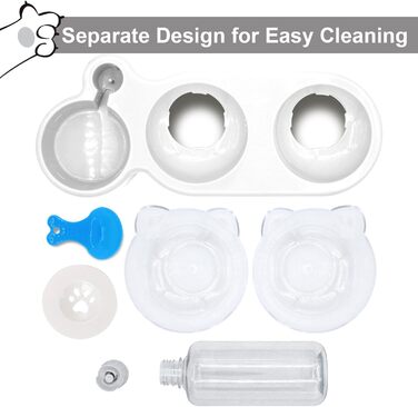 Набір мисок для котів та собак 2 в 1 з диспенсером для води, ковзаючою підкладкою та лопаткою. Нахил 15°, миски для сухого та вологого корму, білий колір