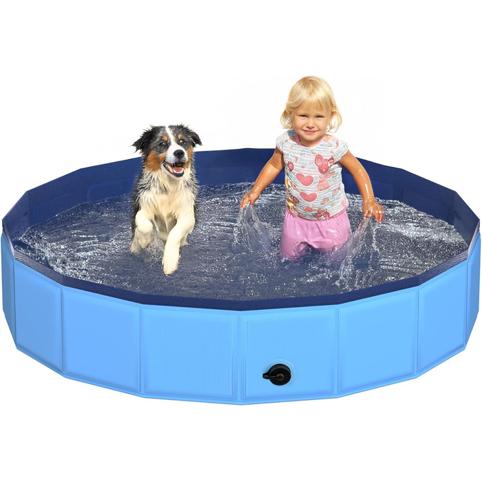 Складний басейн для собак CACSPS, 221 x 30,5 см, дитячий басейн з жорсткого пластику, неслизька ванна для собак на вулиці, задній двір, складний басейн для собак, дітей, домашніх тварин (Актуалізований, блакитний, 120 см)