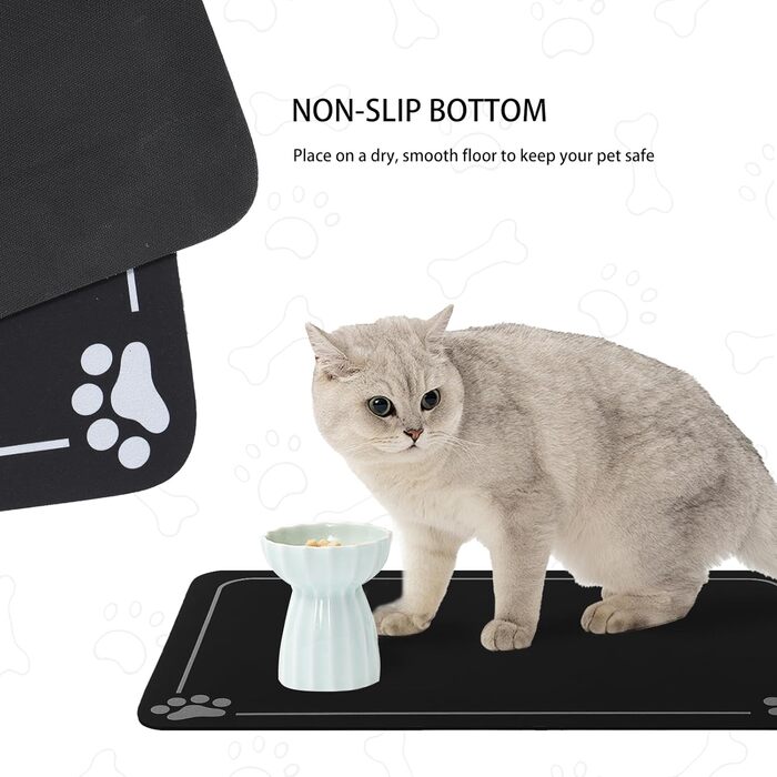 Німецька килимок під миску для собак та котів, чорний, 40x60 см, неслизький, швидковисихаючий, легко миється