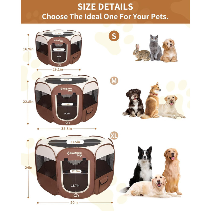 КінгКемп Переносний вольєр для собак, вольєр для цуценят, складаний вольєр для домашніх тварин, собачий намет з сумкою, для використання в приміщенні та на вулиці, знімний блискавкою низ, розмір S, хакі
