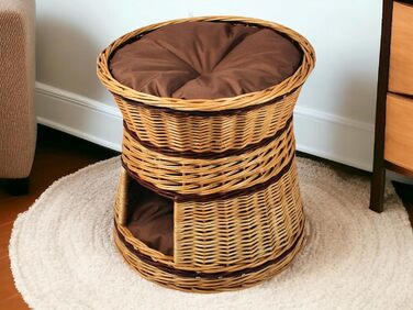 Гніздо для котів та собак: кругле, з плетіння лози, 47x47x45 см з подушкою