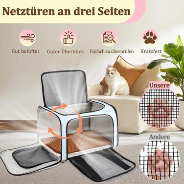 Транспортна сумка для котів та маленьких собак – складана, добре провітрювана переноска. Сумка для тварин з водонепроникною підкладкою для безпечного транспортування до ветеринара, у подорожах та в авто (Блакитна)