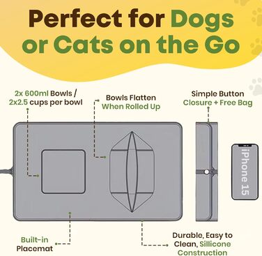 Складні миски для собак та котів, 2 шт. Зіліконовий посуд для тварин, портативні миски для подорожей, чорний