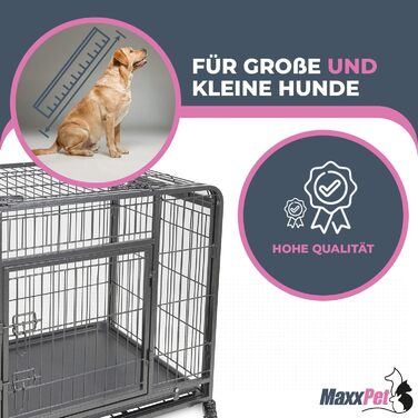 MaxxPet Клітка для собак, складана металева, з подушкою, для великих і малих порід, чорна, 79x48x61 см