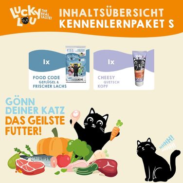 Подарунковий набір кормів Lucky Lou для котів: вологий та сухий корм без зерна та цукру + ласощі, мікс смаків (Small)