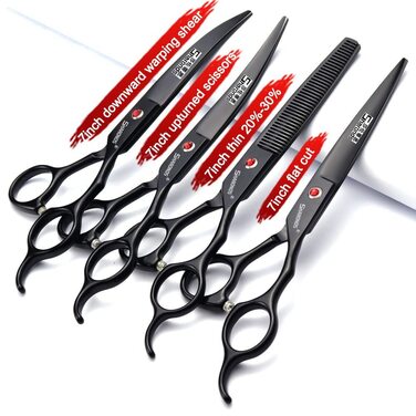Професійний набір ножиць для стрижки та проріджування волосся, чорний нержавіючий сталь J44C, 5.5'/ 6'/ 7'/ 7.5 дюймів (7 дюймів, 4 шт.)