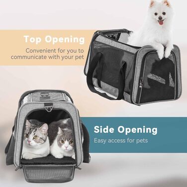 Транспортна сумка для котів та собак Petsfit, міцна, дихаюча, для подорожей авто, літаком, поїздом (Сірий, Чорний)