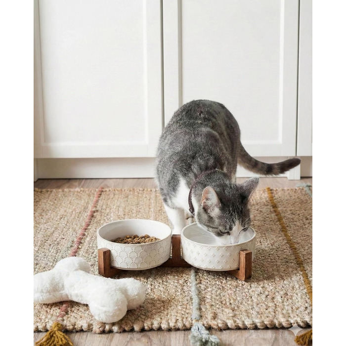Набори мисок для собак LE TAUCI для маленьких порід, миски для корму та води з підставкою з акації, 1,5 чашки, для собак та котів, важкі миски для тварин S-1.5 Cups
