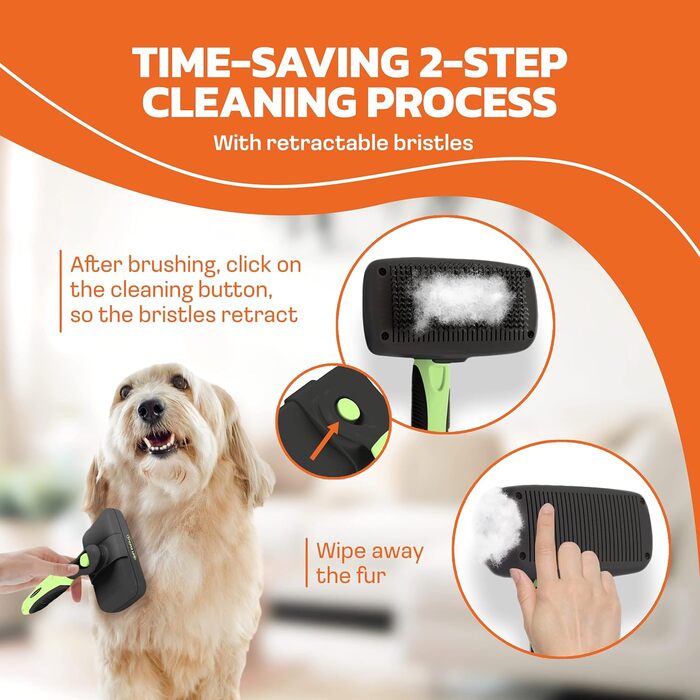 Pet Portal щітка для собак і котів Slicker Pro – самочищувальна щітка для короткої та довгої шерсті, підшерстя, проти ковтунів, аксесуари для тварин