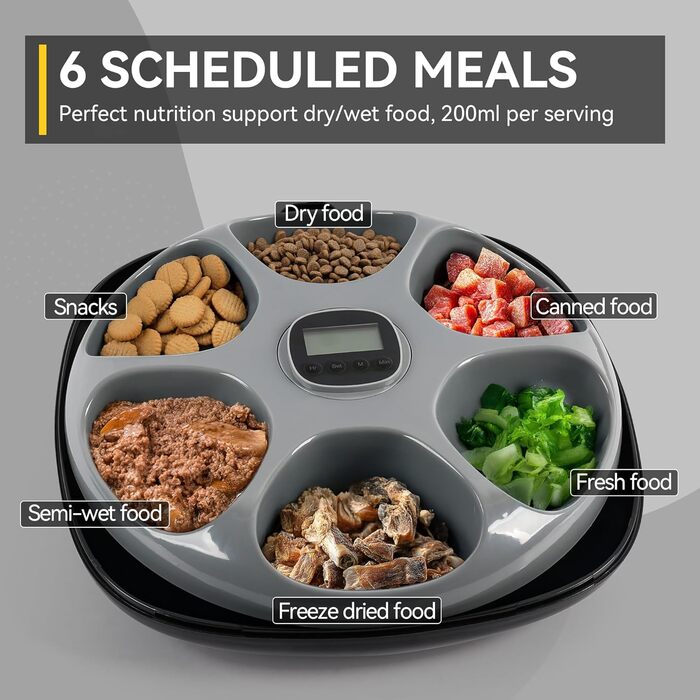 Автоматичний дозатор корму для котів FÜR Pfoten: 6 порцій, з охолодженням, програмований таймер, USB-живлення
