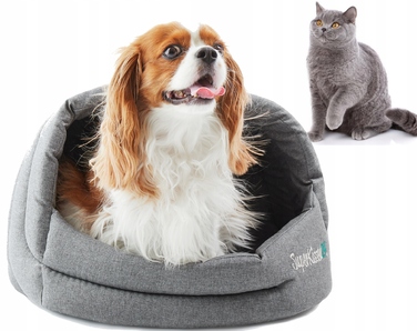 Лежак-будиночок для собак та котів, розмір L, колір бежевий + хутряна підстилка